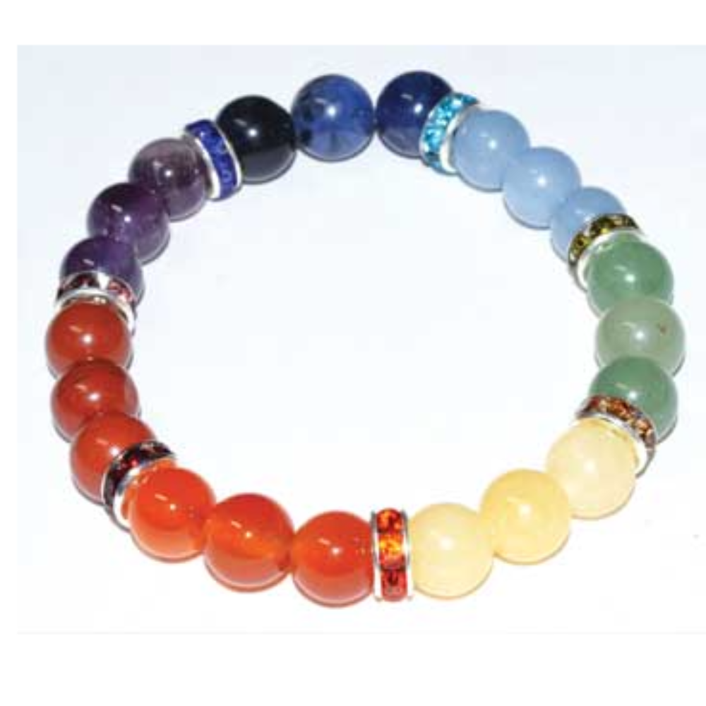 Realign your energy with this 8mm 7 Chakra Gemstone Bracelet. Featuring genuine crystals and silver spacers, it's perfect for daily wear, meditation, and chakra healing rituals.