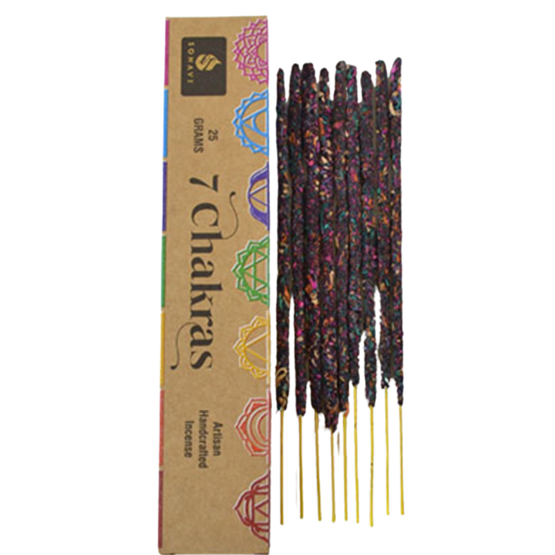 Sonavi 7 Chakra Incense Sticks with colorful chakra-themed packaging, handcrafted for energy alignment and meditation.