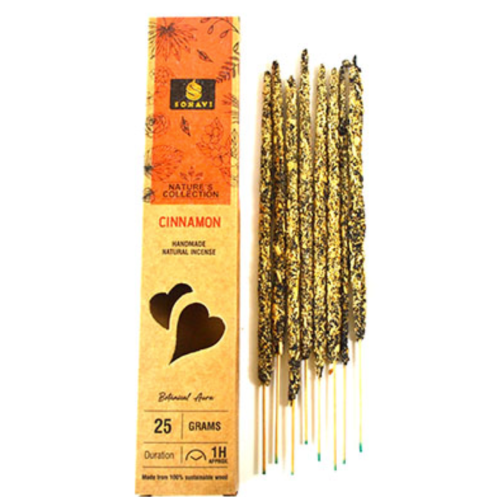 Sonavi Cinnamon Incense Sticks with warm, spicy aroma for prosperity, passion, and protection rituals.