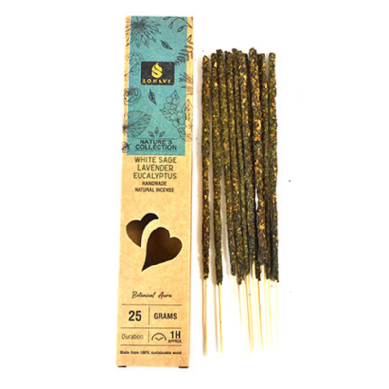Sonavi White Sage, Lavender, Eucalyptus Incense Stick with packaging, handcrafted for cleansing, relaxation, and energy renewal.