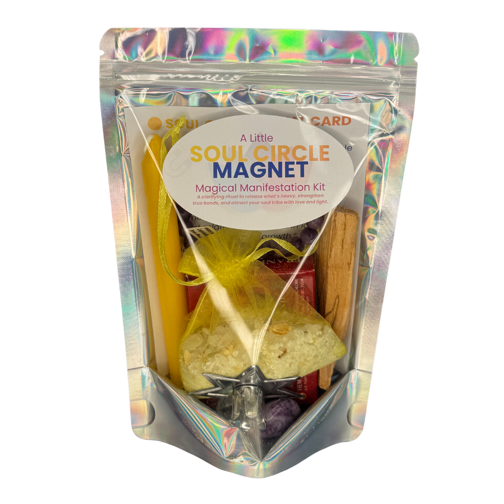 Soul Circle Magnet Magical Manifestation Kit packaging with palo santo, candles, crystals and incense inside.