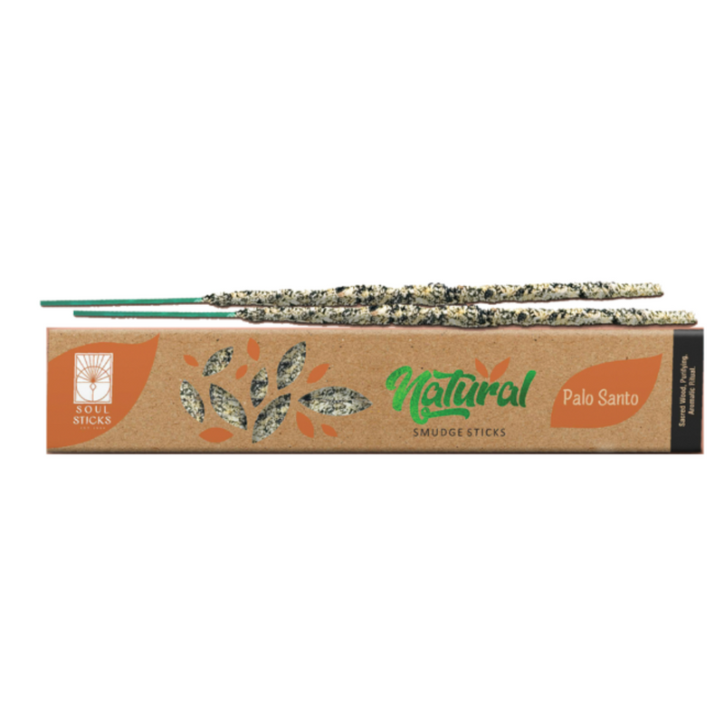Soul Sticks Palo Santo Natural Smudge Incense sticks with packaging, crafted for cleansing, blessings, and spiritual protection.