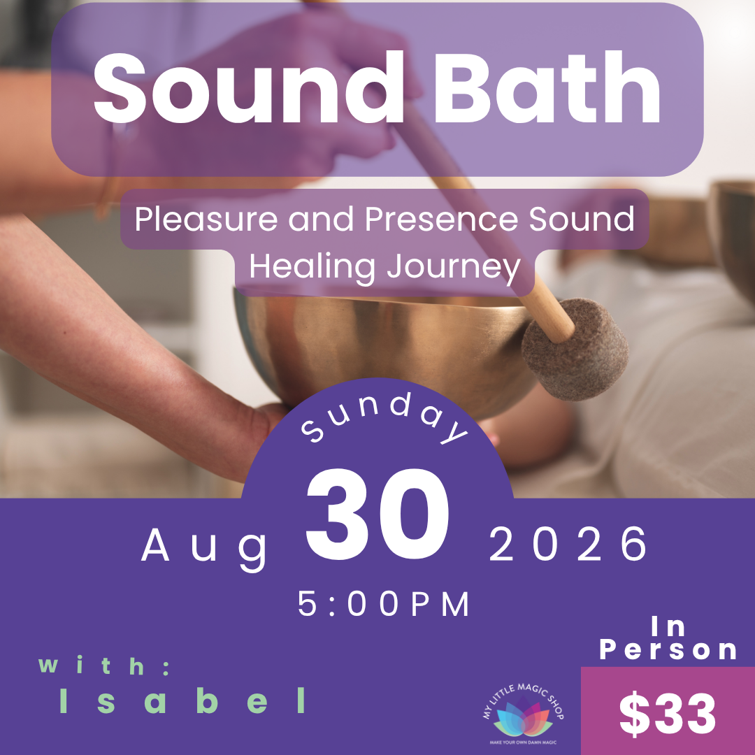 Promotional flyer for a sound bath event with a person holding a chime.
