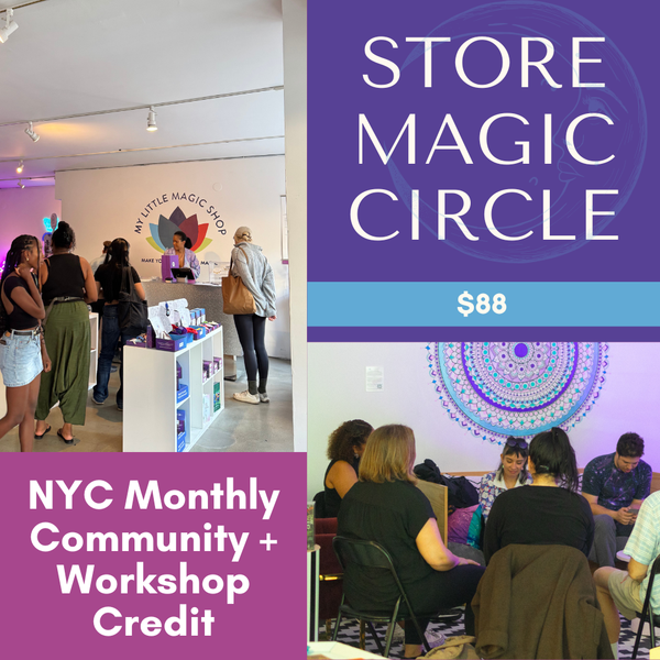 Promotional graphic for Store Magic Circle with images of a store interior and people in a workshop setting.