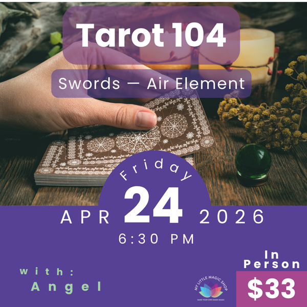 Promotional flyer for a Tarot reading event with a hand holding cards on a wooden surface.
