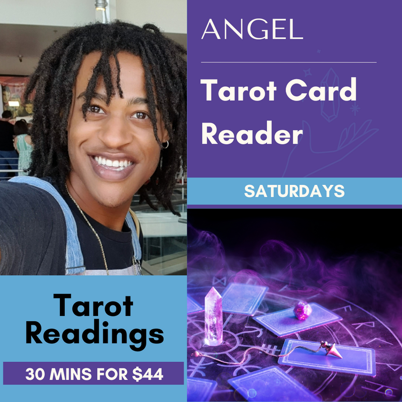 Angel offering intuitive tarot reading in a peaceful, spiritual setting.