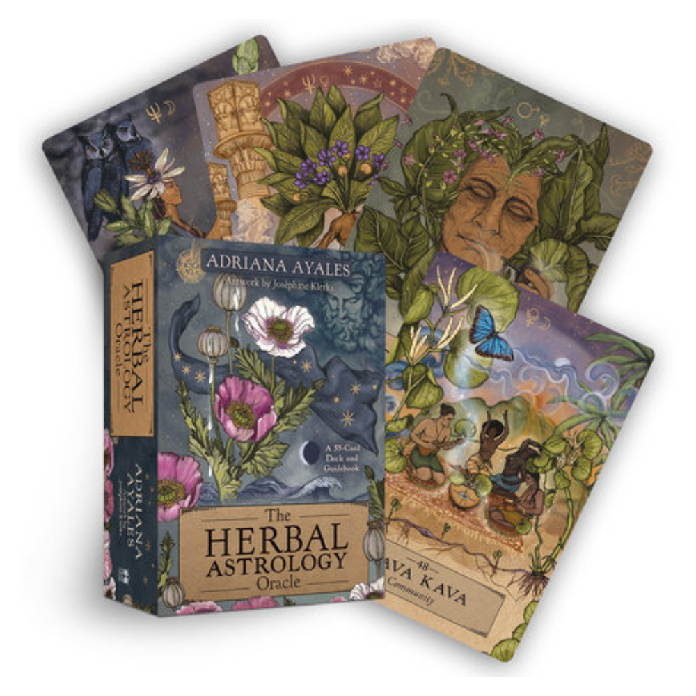 The Herbal Astrology Oracle deck box and illustrated cards