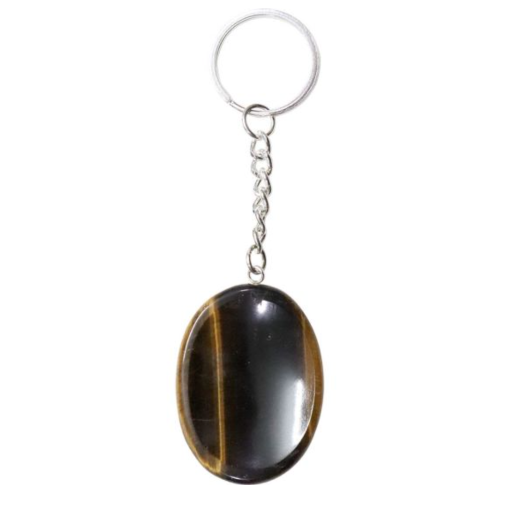 Tiger Eye Worry Stone Keychain with golden-brown sheen, symbolizing courage, confidence, and grounding protection.