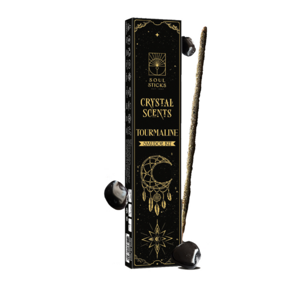 Tourmaline Crystal Scents Smudge Kit with crystal, herbs, and ritual tools for protection, grounding, and energy cleansing.