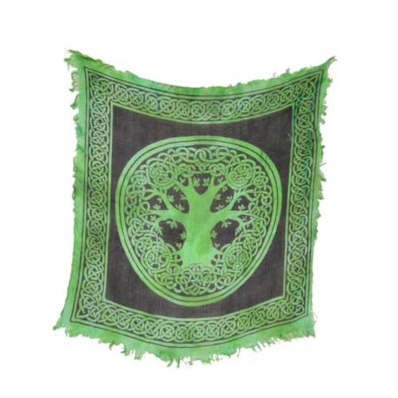 Green Tree of Life altar cloth with Celtic border – 18x18 inches