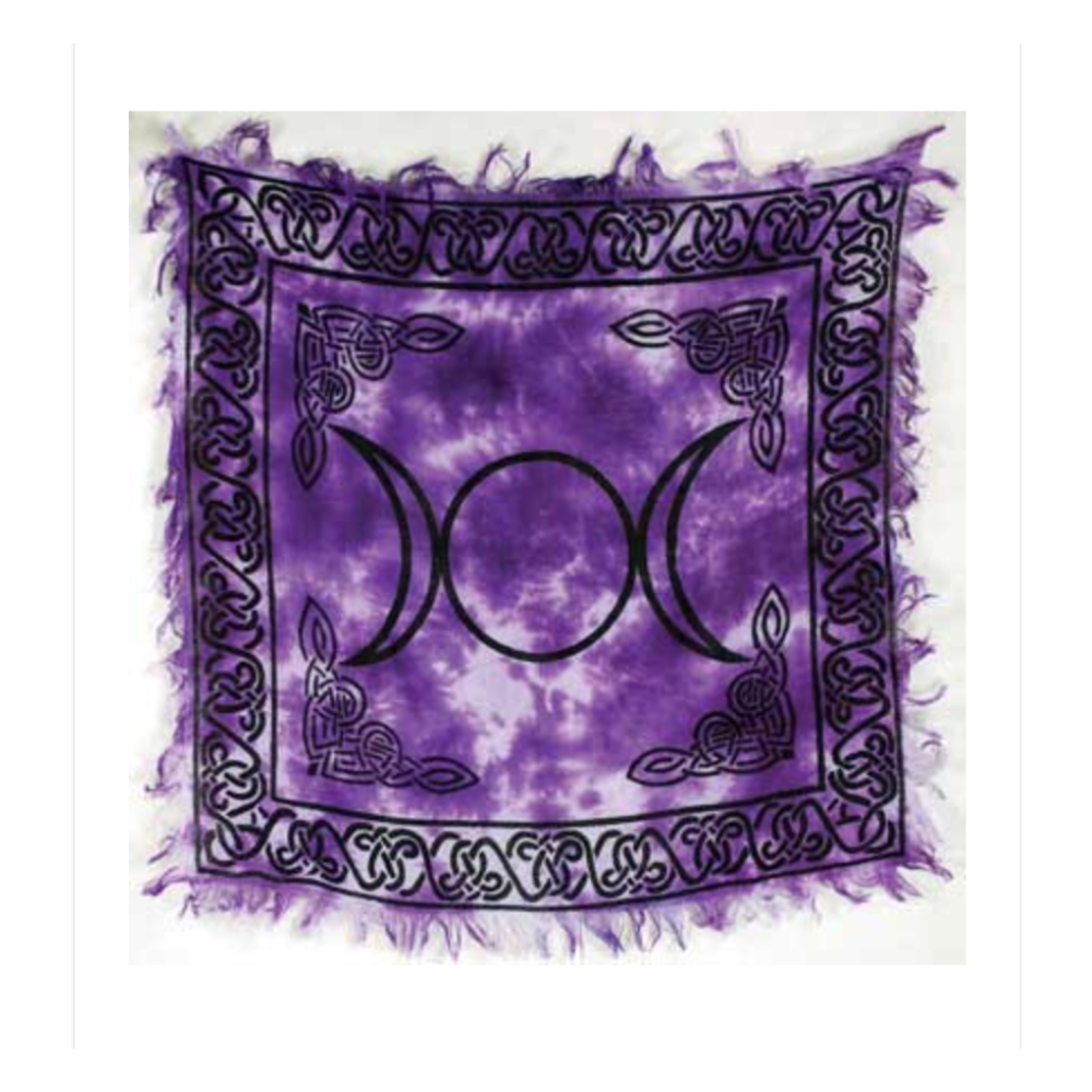 Purple Triple Moon altar cloth with Celtic knot border – 18x18 inches