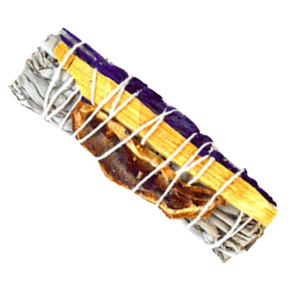 Purify and protect your space with the White Sage, Lavender, Palo Santo & Florida Water Lemon Smudge Stick. Ideal for energy clearing, relaxation, and inviting peace and positivity.