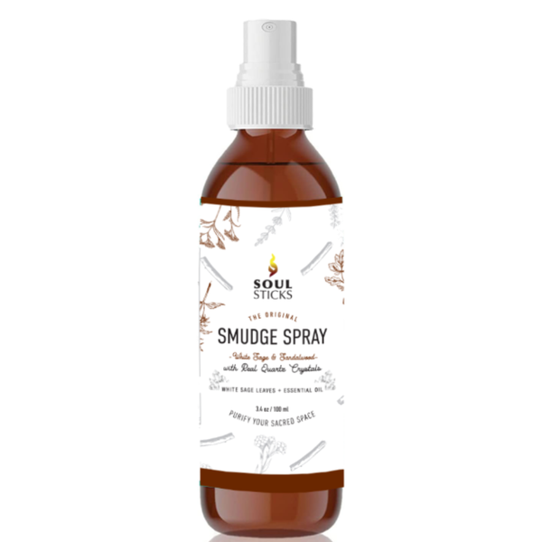 White Sage and Sandalwood smudge spray bottle for smoke-free energy cleansing and spiritual rituals