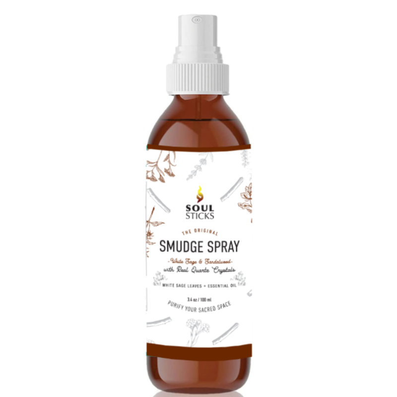 White Sage and Sandalwood smudge spray bottle for smoke-free energy cleansing and spiritual rituals