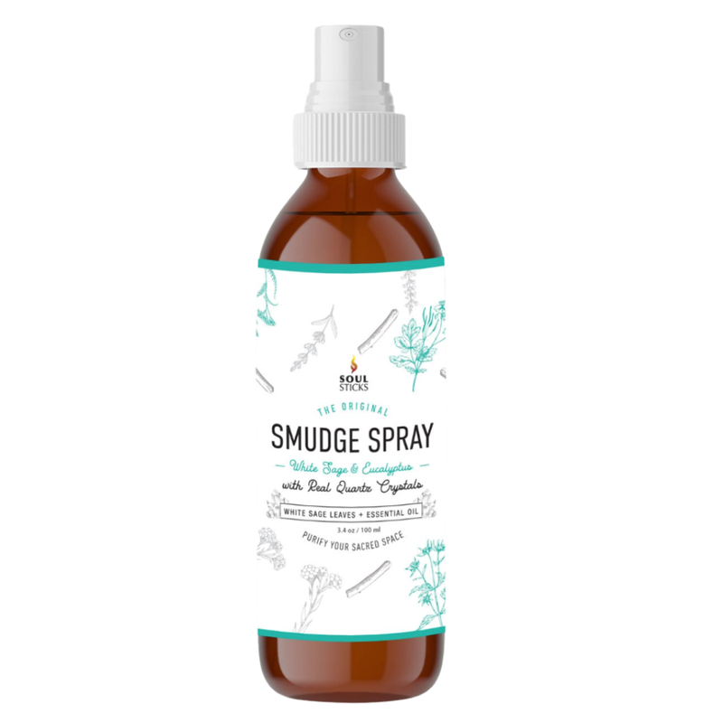 White Sage and Eucalyptus smudge spray bottle for smoke-free spiritual cleansing and energy clearing