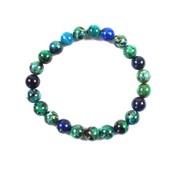 8mm Azurite Malachite Bead Bracelet featuring vibrant blue and green hues, designed to enhance intuition, promote emotional healing, and support overall well-being.