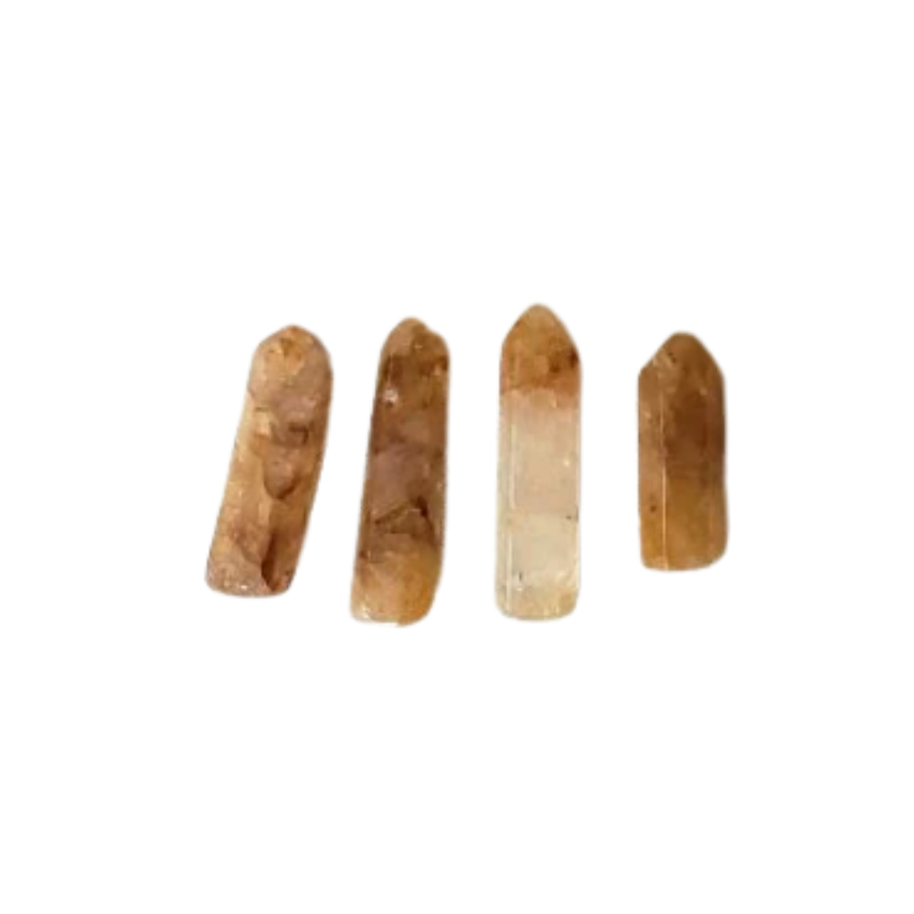 Polished golden quartz mini point with warm yellow-gold iron inclusions—designed for energetic healing, confidence boosting, and chakra alignment.