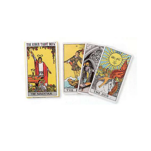Image of the Rider-Waite Mini Tarot Deck by Pamela Colman Smith, showcasing the compact cards with classic illustrations.