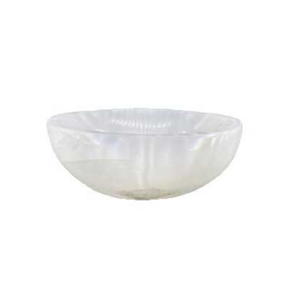 Oval selenite bowl with a soft white glow, used for crystal cleansing, energy clearing, and spiritual rituals.