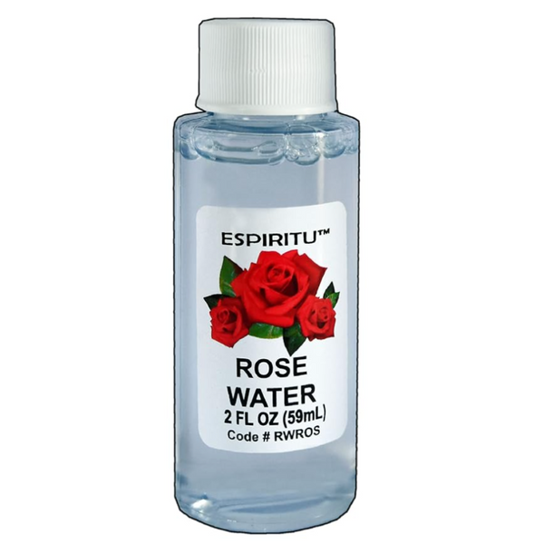2oz glass bottle of Rose Water with a soft pink label, designed for love spells, emotional healing, and heart-centered ritual work.