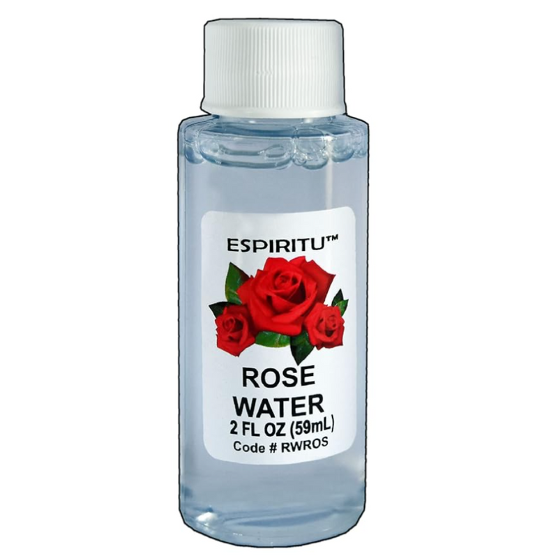 2oz glass bottle of Rose Water with a soft pink label, designed for love spells, emotional healing, and heart-centered ritual work.