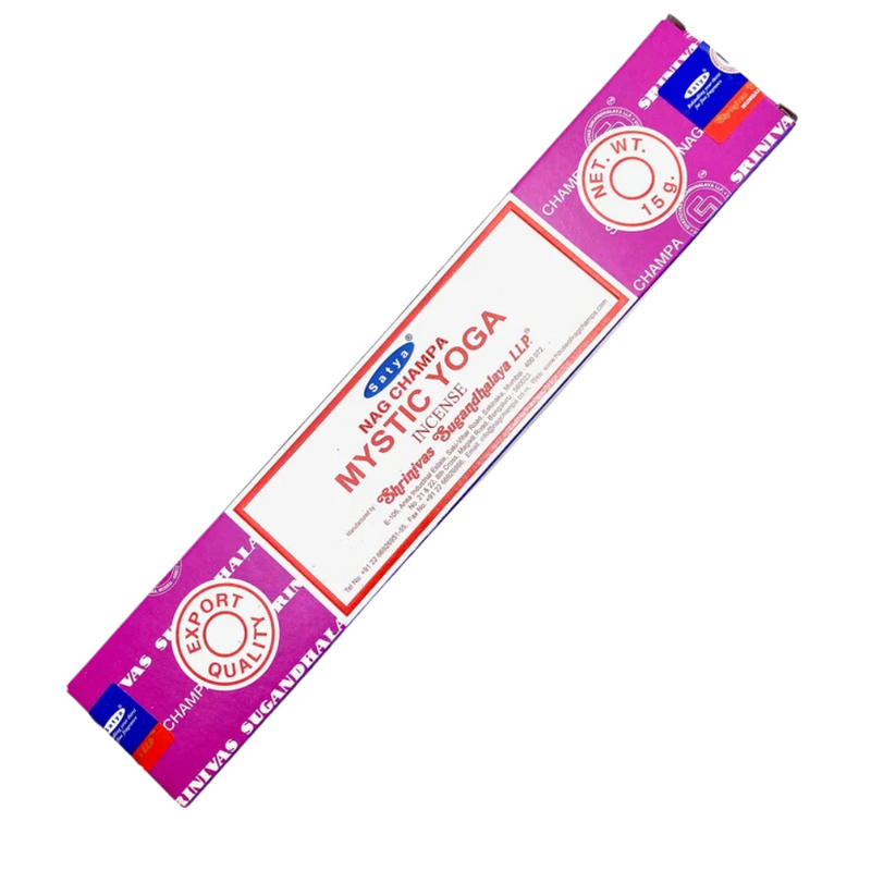 Satya Mystic Yoga Incense Sticks, perfect for yoga, meditation, and spiritual practices, promoting tranquility, focus, and mindfulness.

