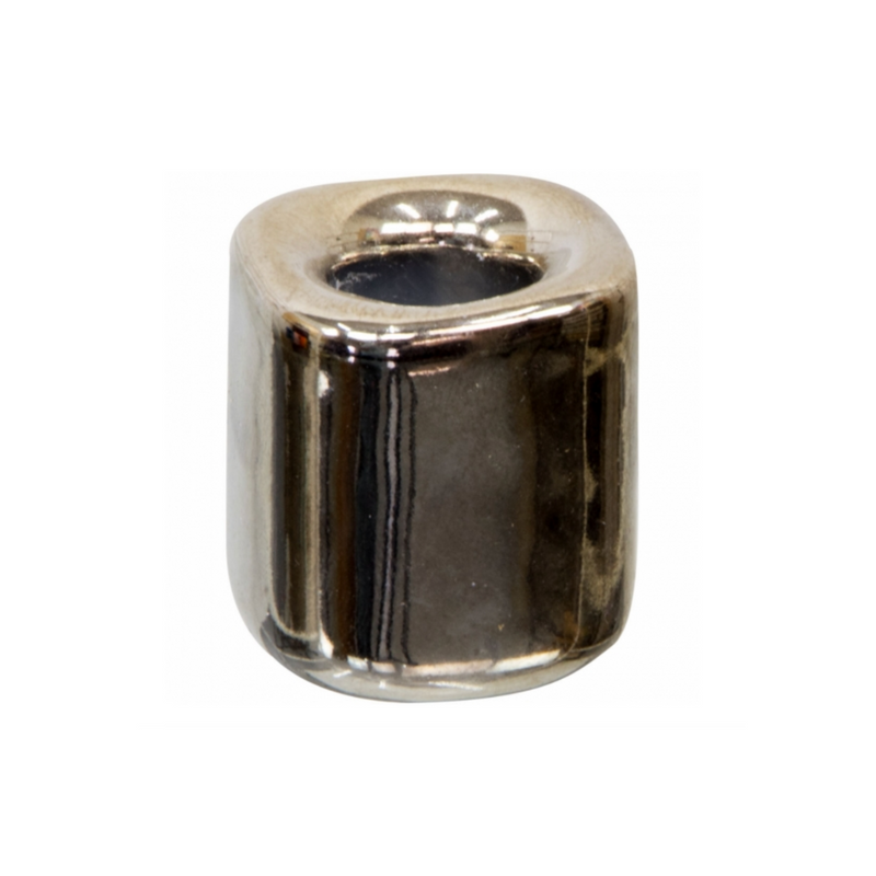 A silver ceramic chime candle holder with a reflective surface.