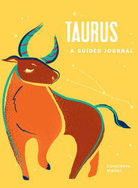 A guided journal cover featuring a stylized illustration of a bull with Taurus written across the top, against a yellow background with star patterns.