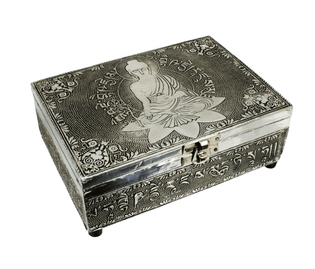 White Metal Lined Box - Medicine Buddha | My Little Magic Shop