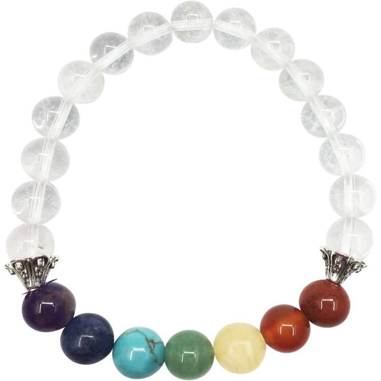 Seven Chakra Clear Crystal Quartz Gemstone Bracelet | My Little Magic Shop