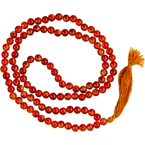 Red agate mala prayer beads for meditation, 28 inches long