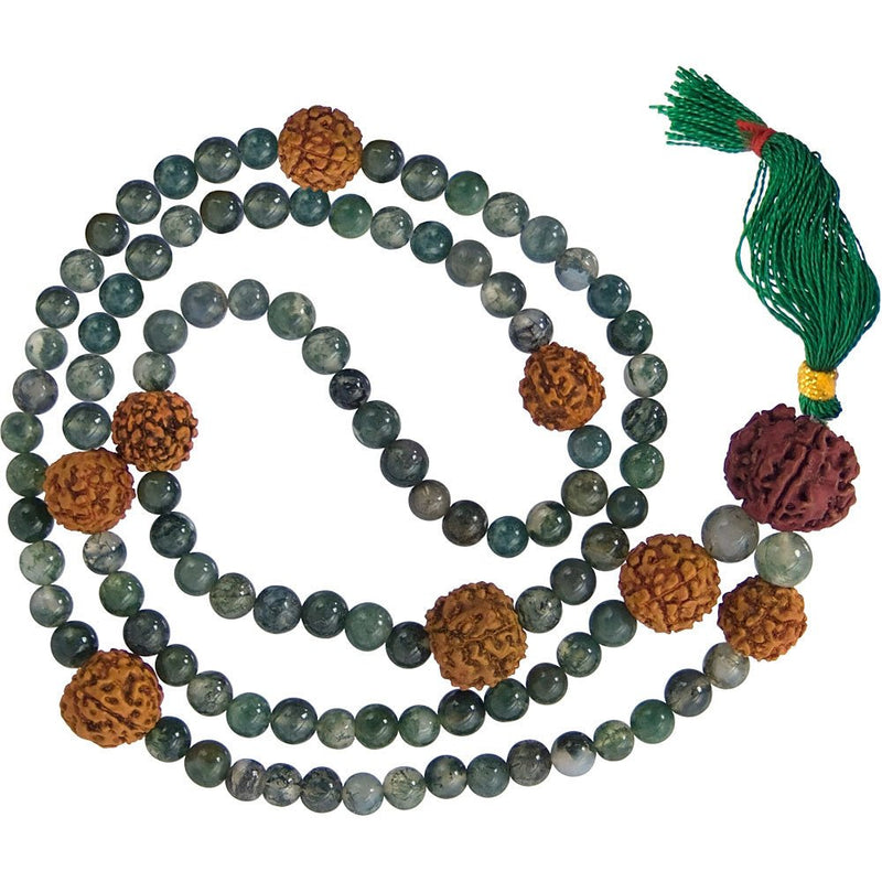 Rudraskha Seeds and Moss Agate Mala Beads | My Little Magic Shop