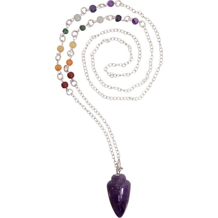 Amethyst Pendulum with Silver Chain Necklace