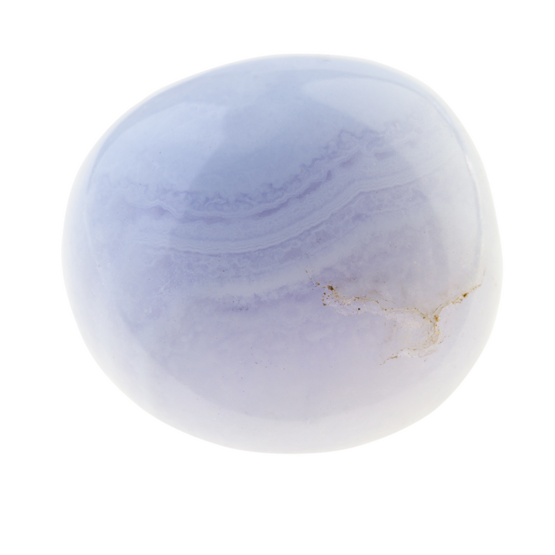 Blue Lace Agate tumbled stone with soft blue banding
