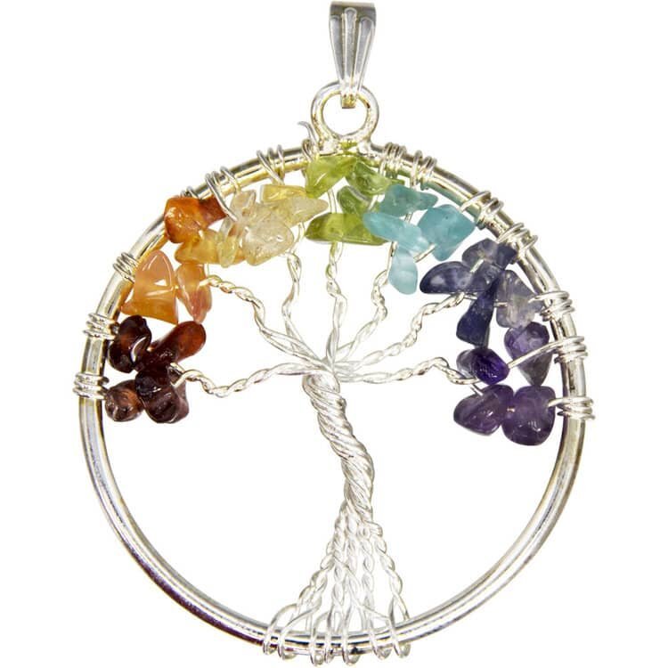 Seven Chakra Tree of Life Quartz Pendant Multicolor Wisdom Energy Necklace | My Little Magic Shop