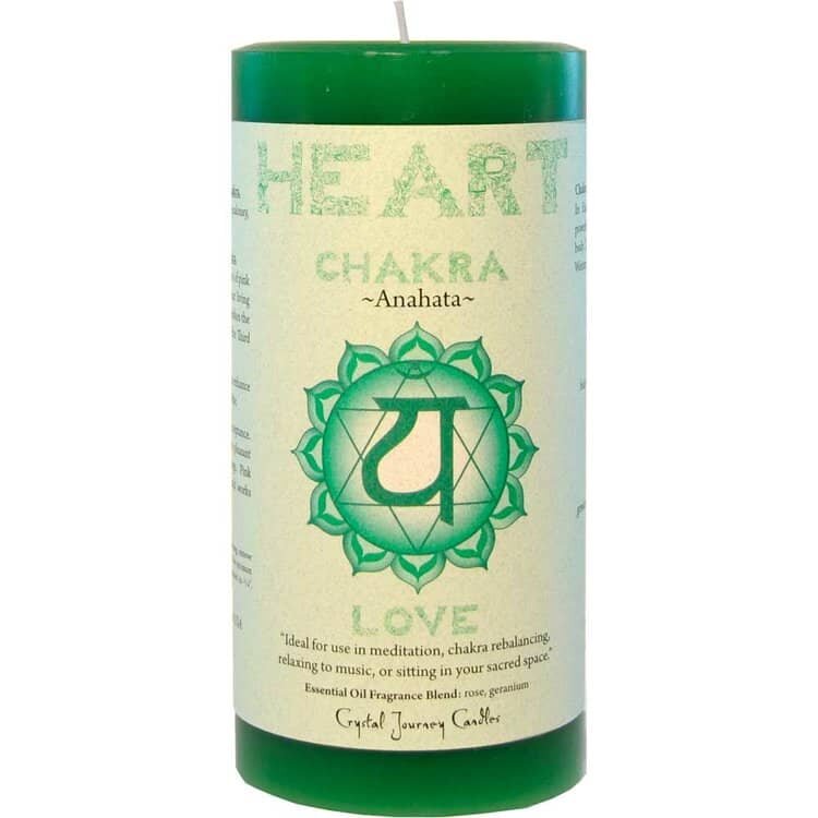 Green Crystal Journey Heart Anahata Chakra Pillar Candle | My Little Magic Shop
