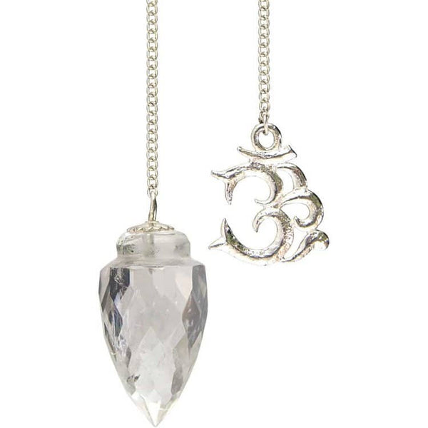 Clear Quartz Crystal Gemstone with Om Light Diffuser Pendulum | My Little Magic Shop