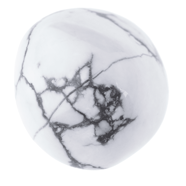 Howlite tumbled stone with white and gray marbling
