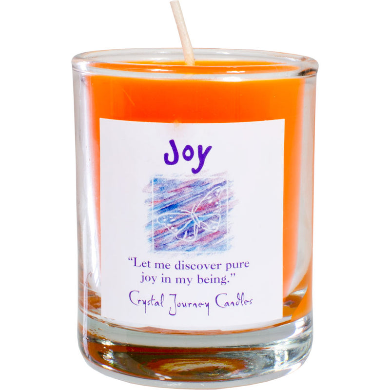 Joy Magic Ritual Votive Candle – vibrant orange candle for uplifting energy, happiness rituals, and emotional renewal.
