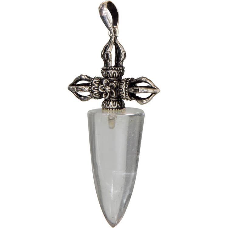 Clear Quartz w/Double Dorje Phurba Pendant has dagger with triple-sided that is used in ritual | My Little Magic Shop