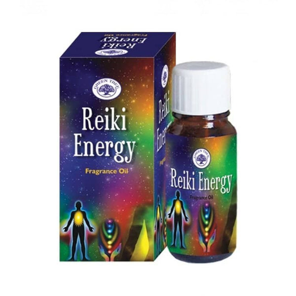 Green Tree Reiki Energy Herbal Fragrance Oil – 10ml bottle for spiritual healing, chakra work, and meditation rituals.

