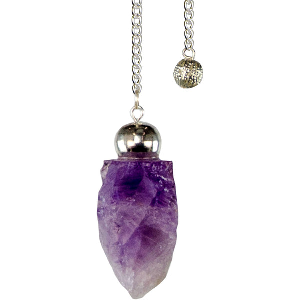 Rough Amethyst Pendulum with Stainless Steel Chain – A raw crystal pendulum for divination, chakra healing, and intuitive guidance.
