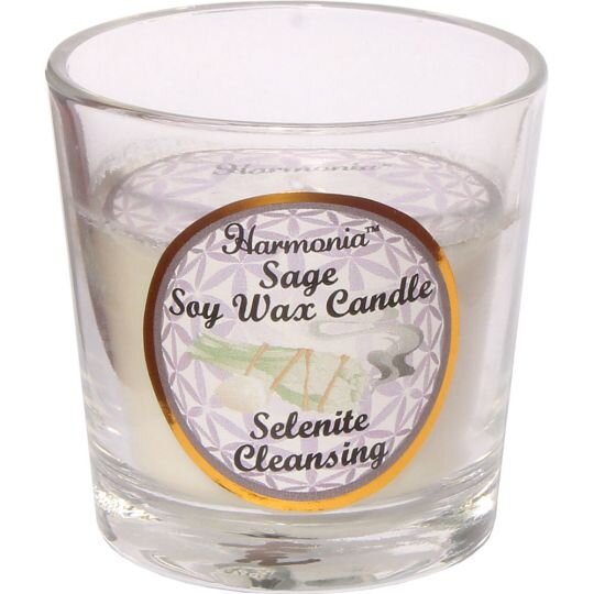 Harmonia Soy Gem and Sage Candle for Cleansing - Selenite Votive Candles | My Little Magic Shop