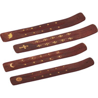 Wood Incense Stick Holder with Assorted Brass Inlay - Simple and Elegant Home Decor | My Little Magic Shop
