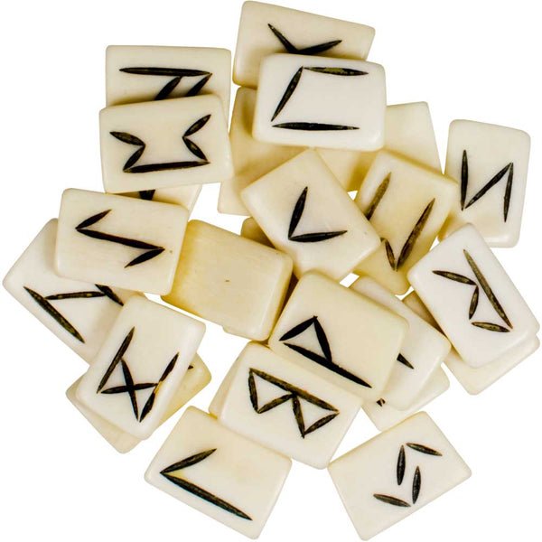 Bone Gemstone Rune Set – 25-piece natural rune set carved from bone and gemstone, with Elder Futhark symbols for spiritual insight and ancestral grounding.