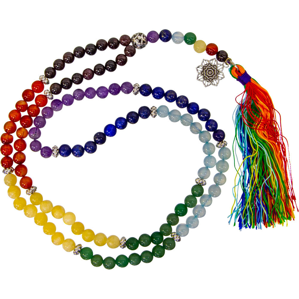 7 Chakras Gemstone Lotus Pendant Mala Prayer Beads