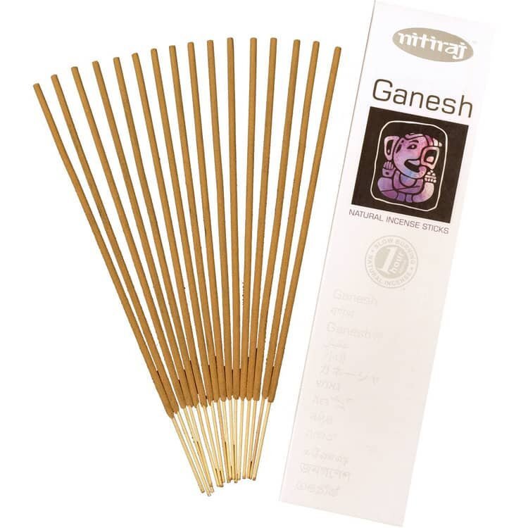 Nitiraj Ganesh Incense Sticks with a soothing, earthy fragrance, ideal for invoking blessings of prosperity, wisdom, and spiritual abundance during rituals and meditation.

