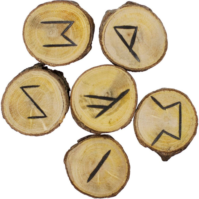 Poplar Wood Rune Set – 25-piece natural wood divination set with carved Elder Futhark symbols for earthy spiritual guidance.

