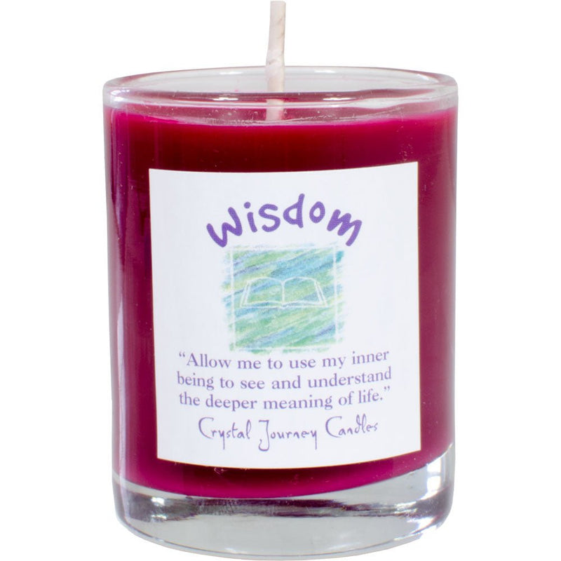 Wisdom Magic Ritual Votive Candle for clarity, insight, and spiritual guidance, perfect for meditation, divination, and rituals seeking wisdom.

